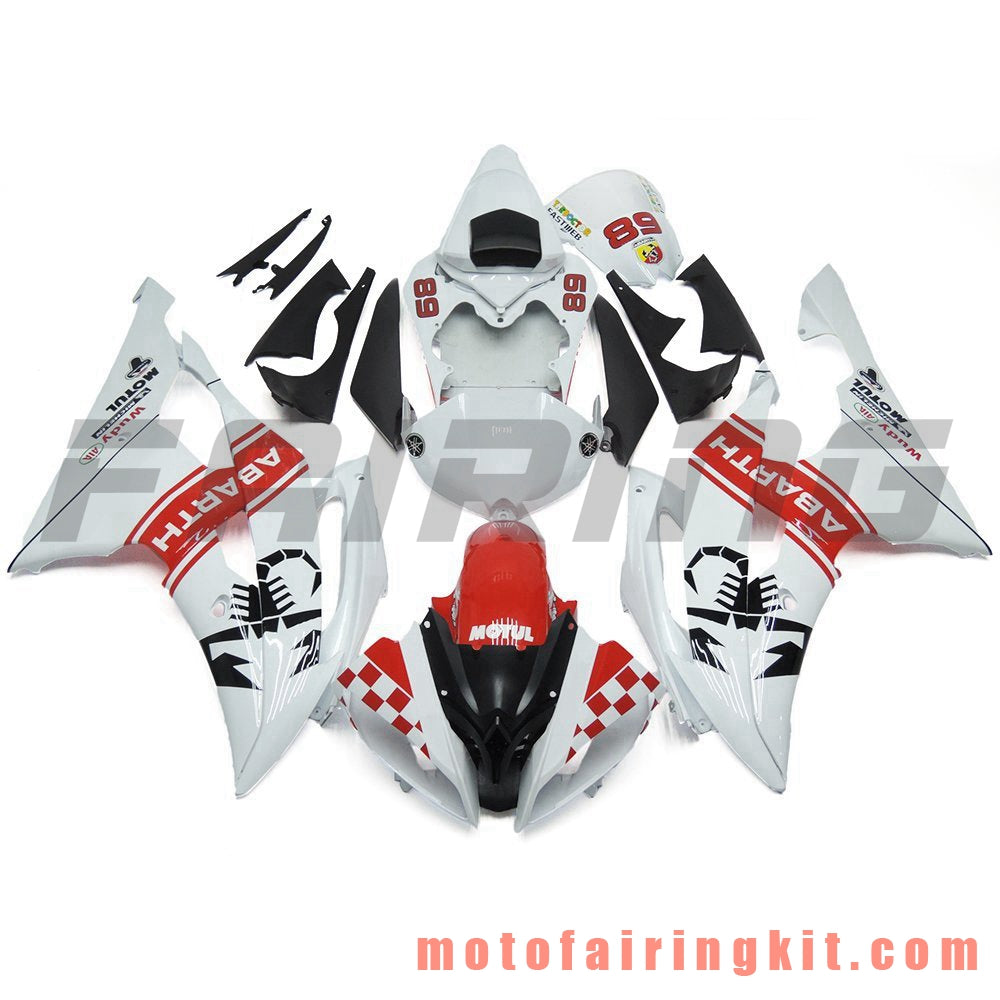 Fairing Kits Fit for YZF-600 R6 2008 2009 2010 2011 2012 2013 2014 2015 2016 Plastic ABS Injection Mold Complete Motorcycle Body Aftermarket Bodywork Frame (White & Red) B103