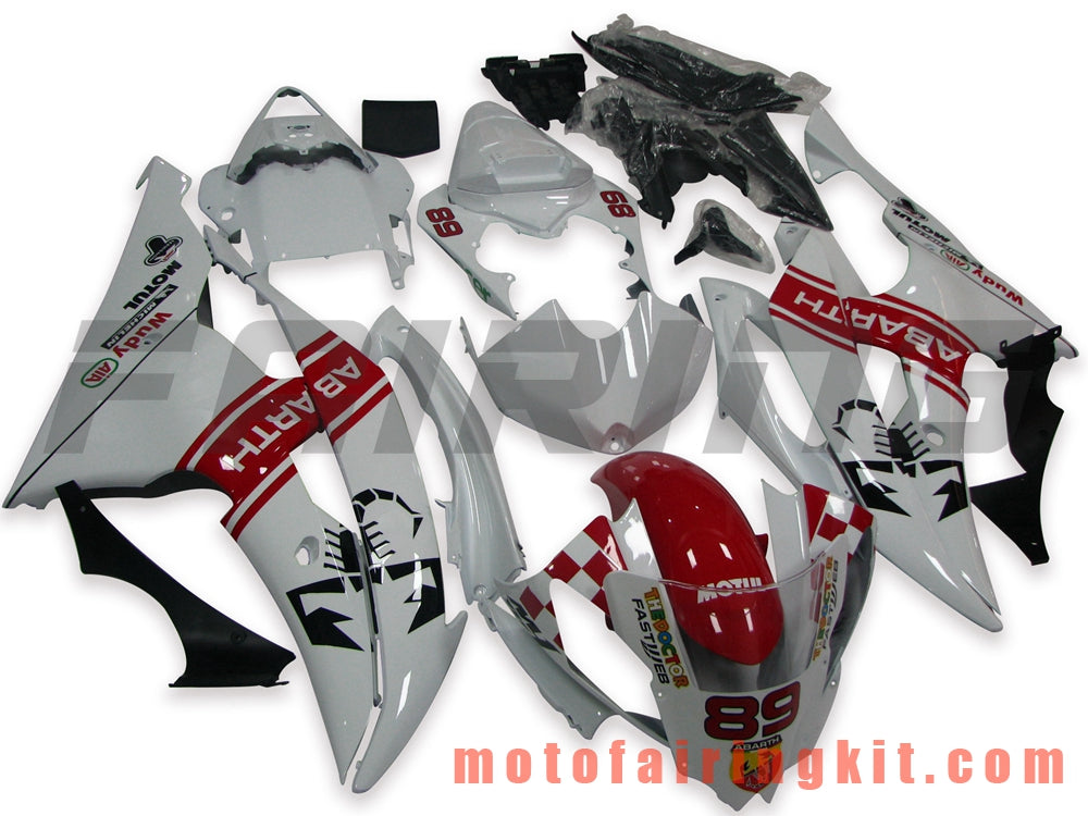 Fairing Kits Fit for YZF-600 R6 2008 2009 2010 2011 2012 2013 2014 2015 2016 Plastic ABS Injection Mold Complete Motorcycle Body Aftermarket Bodywork Frame (White & Red) B108