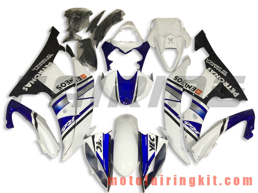 フェアリングキット YZF-600 R6 2008 2009 2010 2011 2012 2013 2014 2015 2016 プラスチック ABS 射出成形 完全なオートバイボディ アフターマーケットボディワークフレーム (ホワイト &amp; ブルー) B109