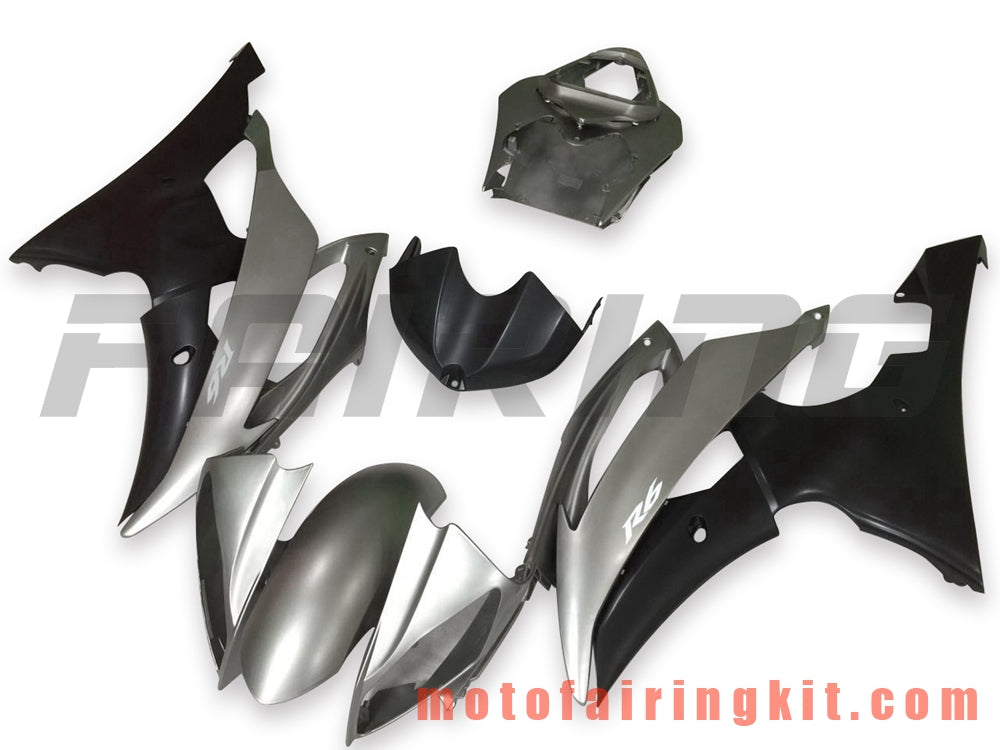 Fairing Kits Fit for YZF-600 R6 2008 2009 2010 2011 2012 2013 2014 2015 2016 Plastic ABS Injection Mold Complete Motorcycle Body Aftermarket Bodywork Frame (Silver & Black) B110