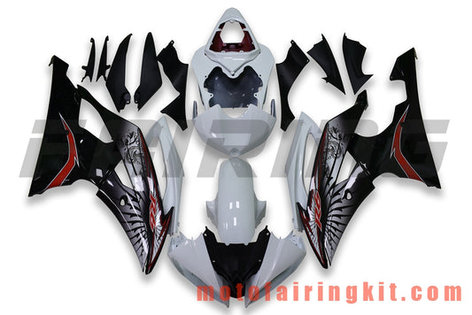 Fairing Kits Fit for YZF-600 R6 2008 2009 2010 2011 2012 2013 2014 2015 2016 Plastic ABS Injection Mold Complete Motorcycle Body Aftermarket Bodywork Frame (White & Black) B145