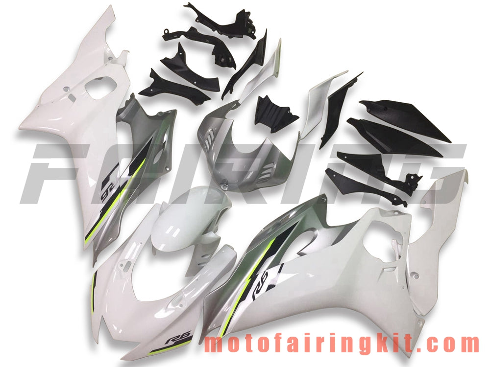 Fairing Kits Fit for YZF-600 R6 2017 2018 2019 2020 R6 17 18 19 20 Plastic ABS Injection Mold Complete Motorcycle Body Aftermarket Bodywork Frame (White & Silver) B001