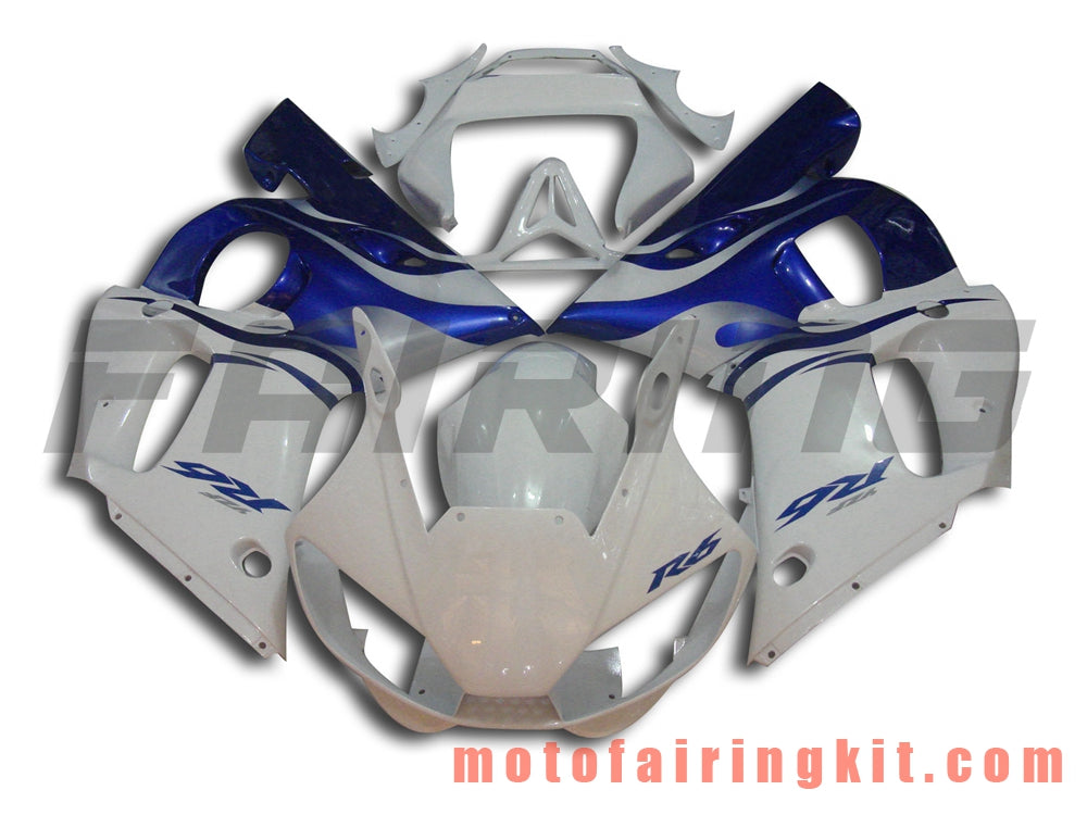 Kits de carenado aptos para YZF-600 R6 1998 1999 2000 2001 2002 YZF 600 R6 Molde de inyección de plástico ABS Carrocería completa para motocicleta Marco de carrocería de posventa (blanco y azul) B025