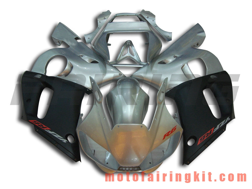 Kits de carenado aptos para YZF-600 R6 1998 1999 2000 2001 2002 YZF 600 R6 Molde de inyección de plástico ABS Carrocería completa para motocicleta Marco de carrocería de posventa (plata y negro) B029