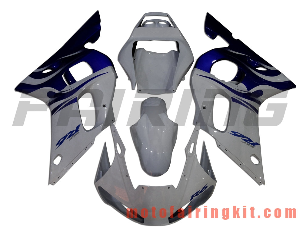 Fairing Kits Fit for YZF-600 R6 1998 1999 2000 2001 2002 YZF 600 R6 Plastic ABS Injection Mold Complete Motorcycle Body Aftermarket Bodywork Frame (White & Blue) B031