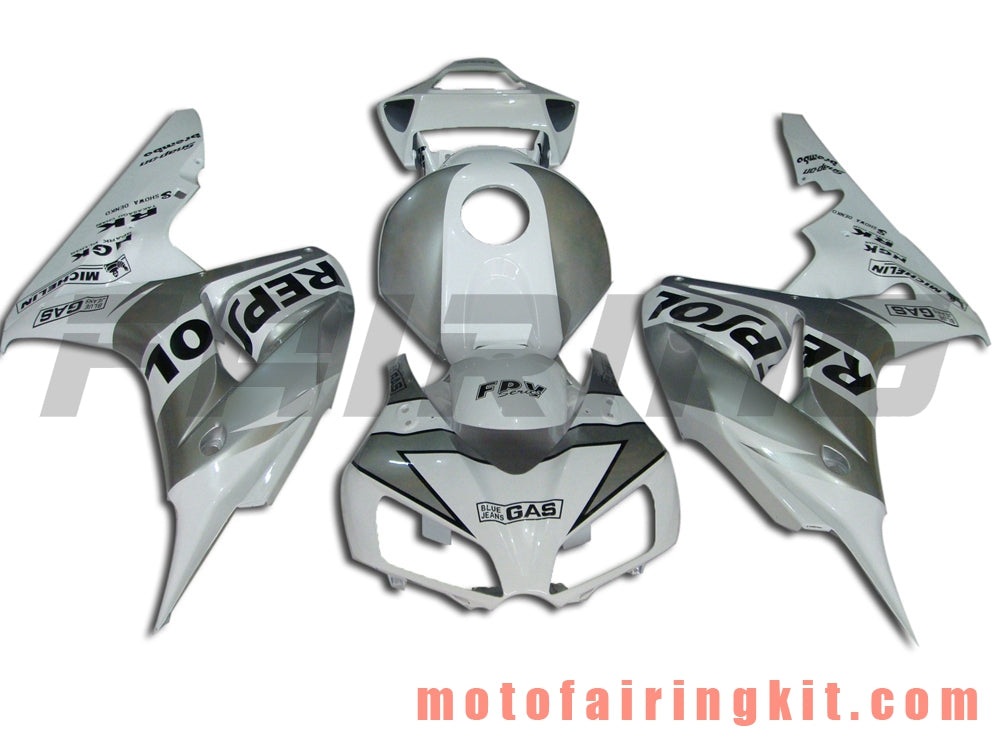 Fairing Kits Fit for CBR1000RR 2006 2007 CBR1000 RR 06 07 Plastic ABS Injection Mold Complete Motorcycle Body Aftermarket Bodywork Frame (Silver & White) B073