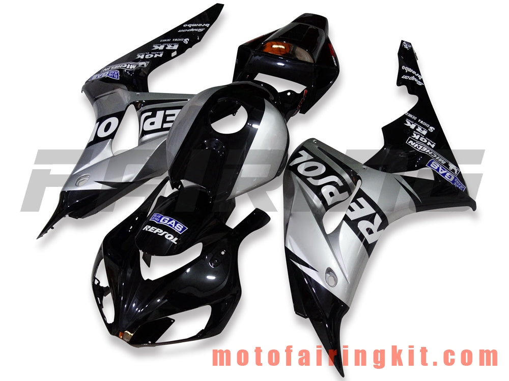 フェアリングキット CBR1000RR 2006 2007 CBR1000 RR 06 07 プラスチック ABS 射出成形 完全なオートバイボディ アフターマーケットボディワークフレーム (ブラック &amp; シルバー) B097