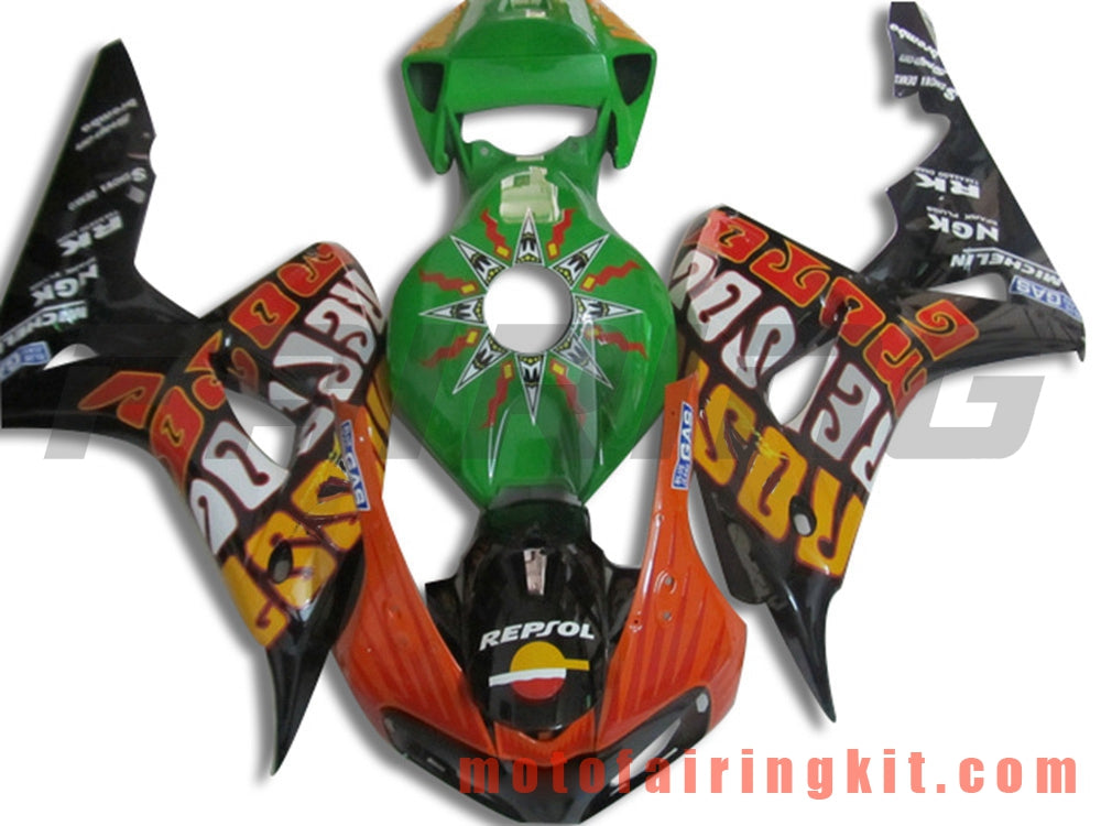 Fairing Kits Fit for CBR1000RR 2006 2007 CBR1000 RR 06 07 Plastic ABS Injection Mold Complete Motorcycle Body Aftermarket Bodywork Frame (Green & Orange) B155