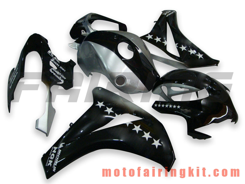 Fairing Kits Fit for CBR1000RR 2008 2009 2010 2011 CBR1000 RR 08 09 10 11 Plastic ABS Injection Mold Complete Motorcycle Body Aftermarket Bodywork Frame (Black & Silver) B016