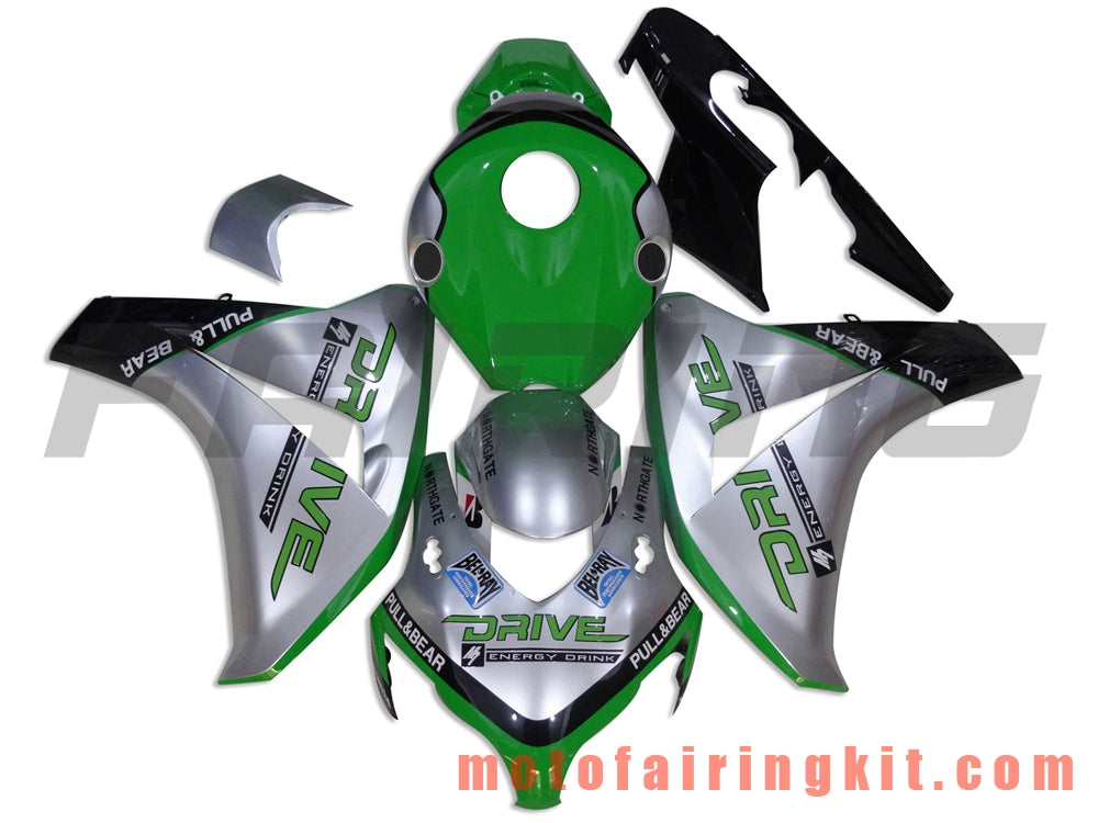 Fairing Kits Fit for CBR1000RR 2008 2009 2010 2011 CBR1000 RR 08 09 10 11 Plastic ABS Injection Mold Complete Motorcycle Body Aftermarket Bodywork Frame (Green & Silver) B062