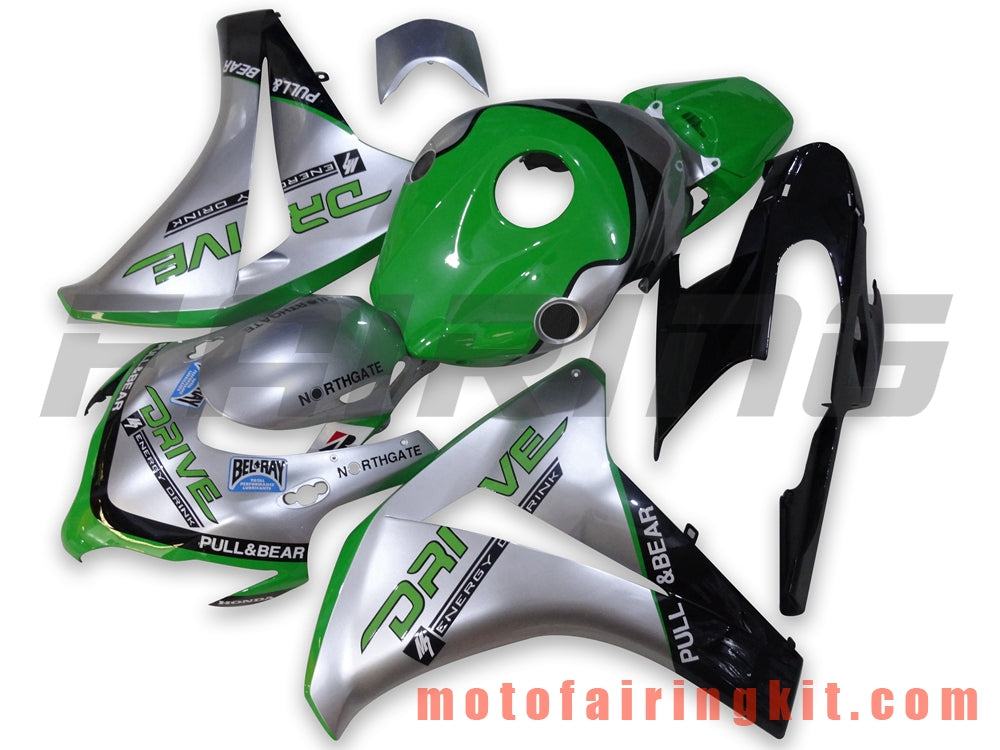 Fairing Kits Fit for CBR1000RR 2008 2009 2010 2011 CBR1000 RR 08 09 10 11 Plastic ABS Injection Mold Complete Motorcycle Body Aftermarket Bodywork Frame (Green & Silver) B062