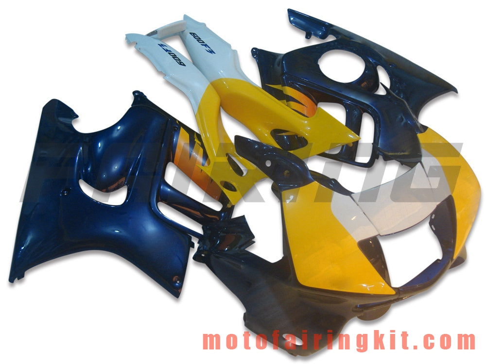 Kits de carenado aptos para CBR600F3 CBR600F 1997 1998 CBR 600 F3 97 98 Molde de inyección de plástico ABS Carrocería completa para motocicleta Marco de carrocería de posventa (amarillo y azul oscuro) B008