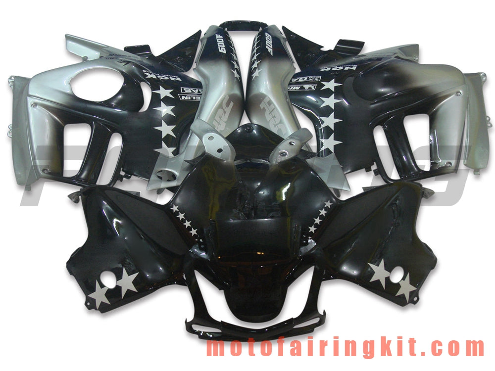 Kits de carenado aptos para CBR600F3 CBR600F 1997 1998 CBR 600 F3 97 98 Molde de inyección de plástico ABS Carrocería completa para motocicleta Marco de carrocería de posventa (negro y plateado) B009