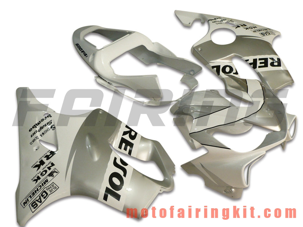 Fairing Kits Fit for CBR600F4i 2001 2002 2003 CBR600 F4i 01 02 03 Plastic ABS Injection Mold Complete Motorcycle Body Aftermarket Bodywork Frame (Silver & White) B020