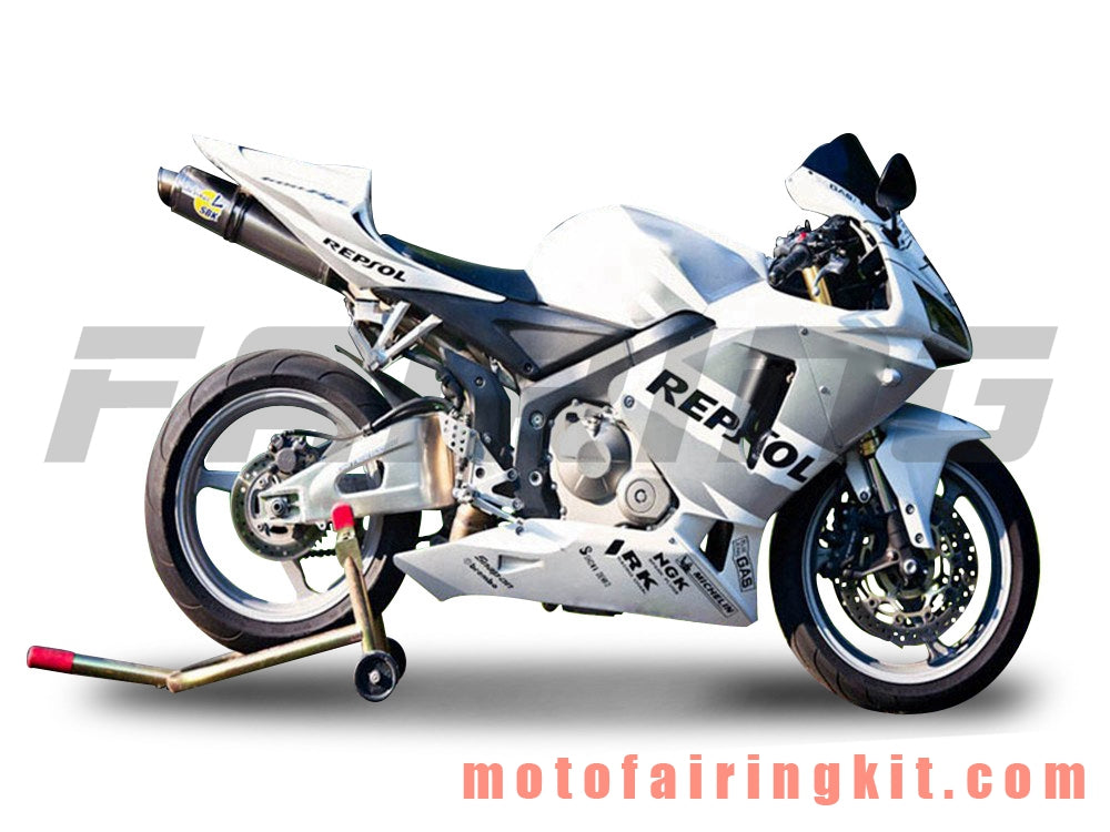 Kits de carenado aptos para CBR600RR 2005 2006 CBR600 RR 05 06 Molde de inyección de plástico ABS Carrocería completa para motocicleta Carrocería del mercado de accesorios Marco (blanco y plateado) B165