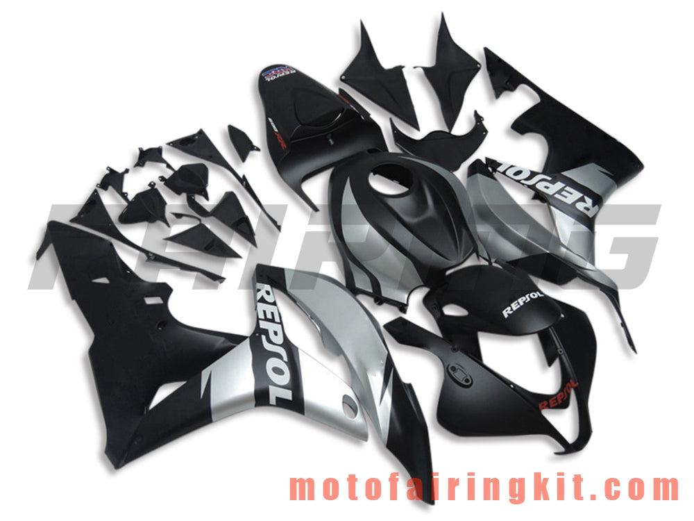 フェアリングキット CBR600RR 2007 2008 CBR 600RR 07 08 プラスチック ABS 射出成形 完全なオートバイボディ アフターマーケットボディワークフレーム (ブラック &amp; シルバー) B010