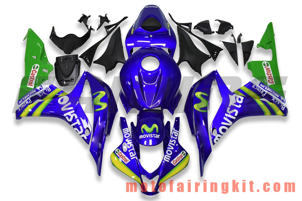 Kits de carenado aptos para CBR600RR 2007 2008 CBR 600RR 07 08 Molde de inyección de plástico ABS Carrocería completa para motocicleta Marco de carrocería de posventa (azul y verde) B070