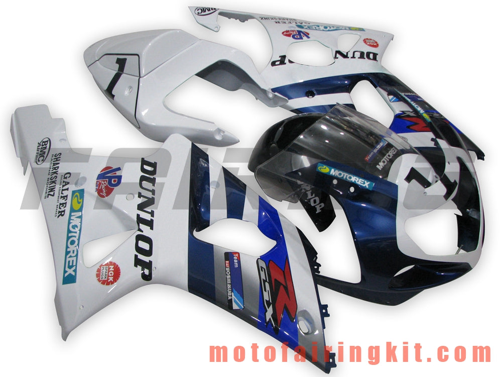 Kits de carenado aptos para GSXR1000 2000 2001 2002 GSXR 1000 00 01 02 Molde de inyección de plástico ABS Carrocería completa para motocicleta Marco de carrocería de posventa (blanco y azul) B008