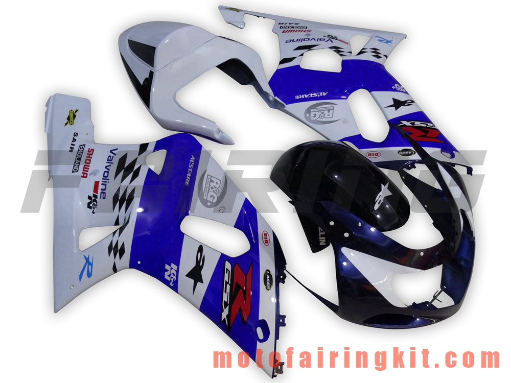 Kits de carenado aptos para GSXR1000 2000 2001 2002 GSXR 1000 00 01 02 Molde de inyección de plástico ABS Carrocería completa para motocicleta Marco de carrocería de posventa (azul y blanco) B012