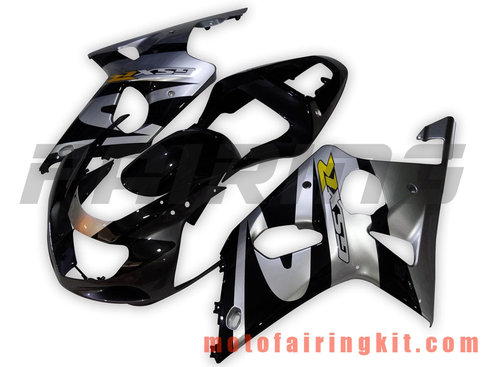 Kits de carenado aptos para GSXR1000 2000 2001 2002 GSXR 1000 00 01 02 Molde de inyección de plástico ABS Carrocería completa para motocicleta Marco de carrocería de posventa (negro y plateado) B091