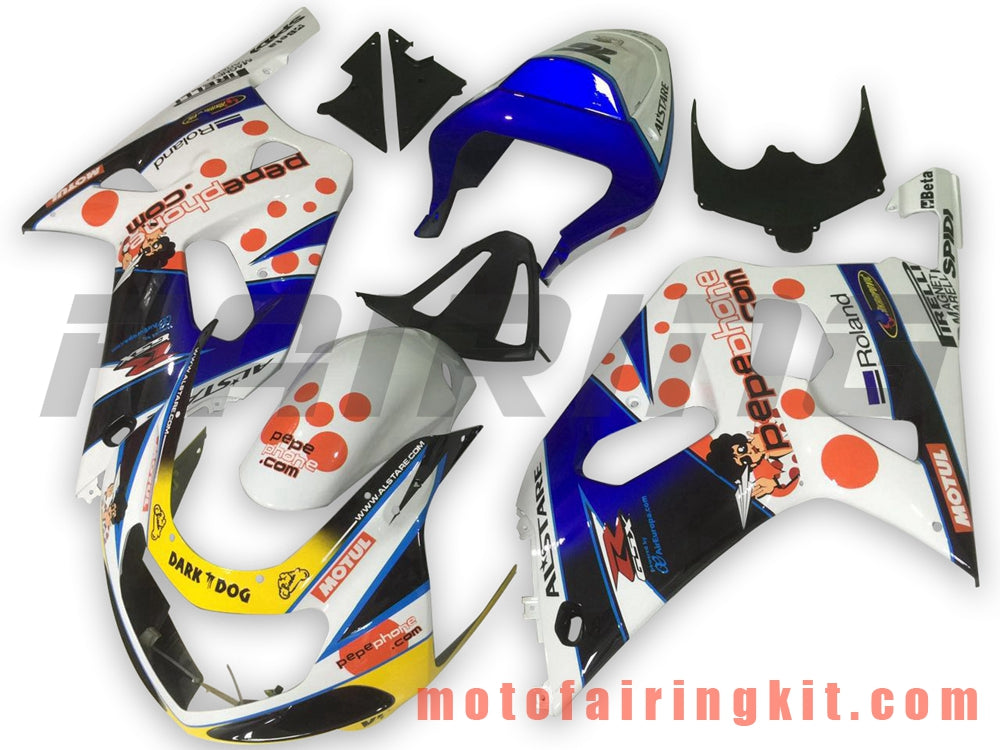 Kits de carenado aptos para GSXR1000 2000 2001 2002 GSXR 1000 00 01 02 Molde de inyección de plástico ABS Carrocería completa para motocicleta Marco de carrocería de posventa (blanco y azul) B115