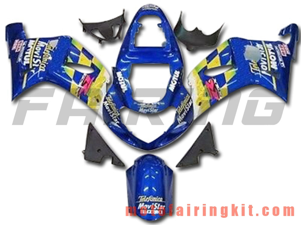 Kits de carenado aptos para GSXR1000 2000 2001 2002 GSXR 1000 00 01 02 Molde de inyección de plástico ABS Carrocería completa para motocicleta Marco de carrocería de posventa (azul y amarillo) B133