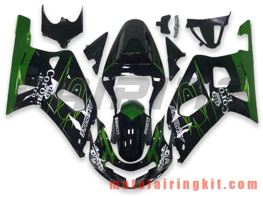 Kits de carenado aptos para GSXR1000 2000 2001 2002 GSXR 1000 00 01 02 Molde de inyección de plástico ABS Carrocería completa para motocicleta Marco de carrocería de posventa (negro y verde) B135