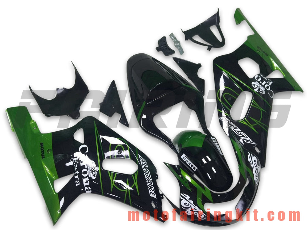 Kits de carenado aptos para GSXR1000 2000 2001 2002 GSXR 1000 00 01 02 Molde de inyección de plástico ABS Carrocería completa para motocicleta Marco de carrocería de posventa (negro y verde) B135