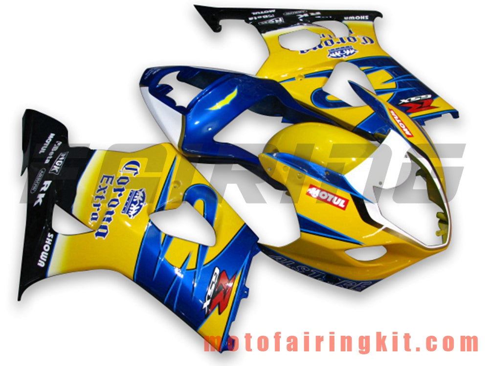 Kits de carenado aptos para GSXR1000 K3 2003 2004 GSXR 1000 GSX R1000 K3 03 04 Molde de inyección de plástico ABS Carrocería completa para motocicleta Carrocería del mercado de accesorios Marco (amarillo y azul) B004