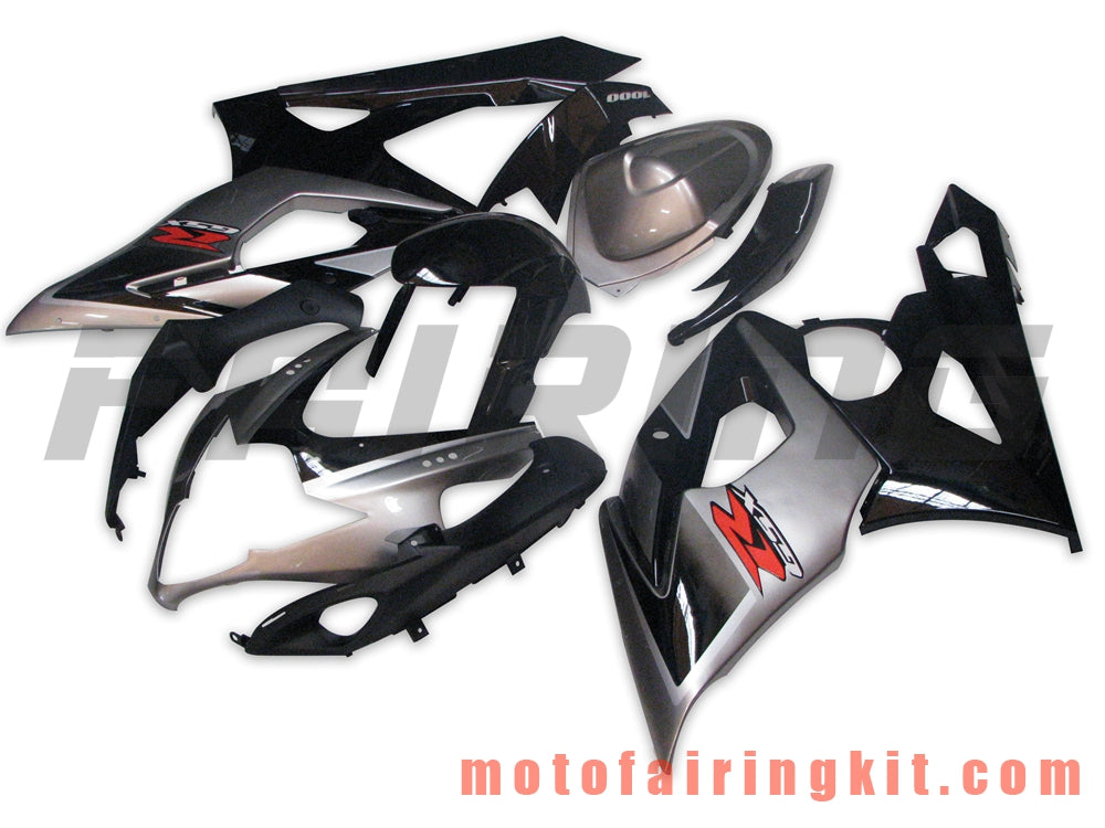 Fairing Kits Fit for GSXR1000 K5 2005 2006 GSXR 1000 GSX R1000 K5 05 06 Plastic ABS Injection Mold Complete Motorcycle Body Aftermarket Bodywork Frame (Silver & Black) B006