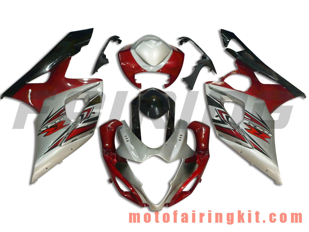 Kits de carenado aptos para GSXR1000 K5 2005 2006 GSXR 1000 GSX R1000 K5 05 06 Molde de inyección de plástico ABS Carrocería completa para motocicleta Marco de carrocería de posventa (plata y rojo) B037