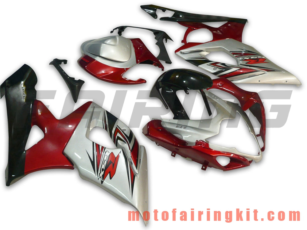 Fairing Kits Fit for GSXR1000 K5 2005 2006 GSXR 1000 GSX R1000 K5 05 06 Plastic ABS Injection Mold Complete Motorcycle Body Aftermarket Bodywork Frame (Silver & Red) B037