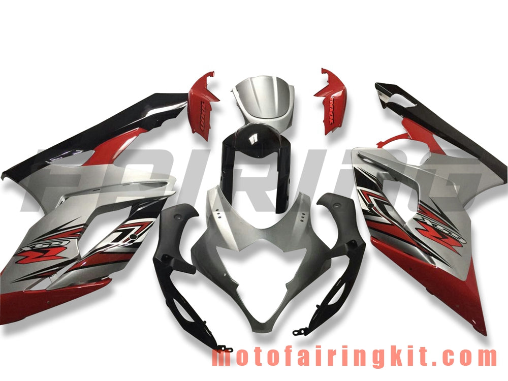 Fairing Kits Fit for GSXR1000 K5 2005 2006 GSXR 1000 GSX R1000 K5 05 06 Plastic ABS Injection Mold Complete Motorcycle Body Aftermarket Bodywork Frame (Silver & Red) B091