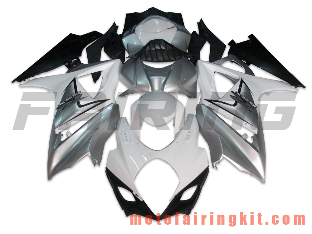 Fairing Kits Fit for GSXR1000 K7 2007 2008 GSXR 1000 GSX R1000 K7 07 08 Plastic ABS Injection Mold Complete Motorcycle Body Aftermarket Bodywork Frame (Silver & White) B002