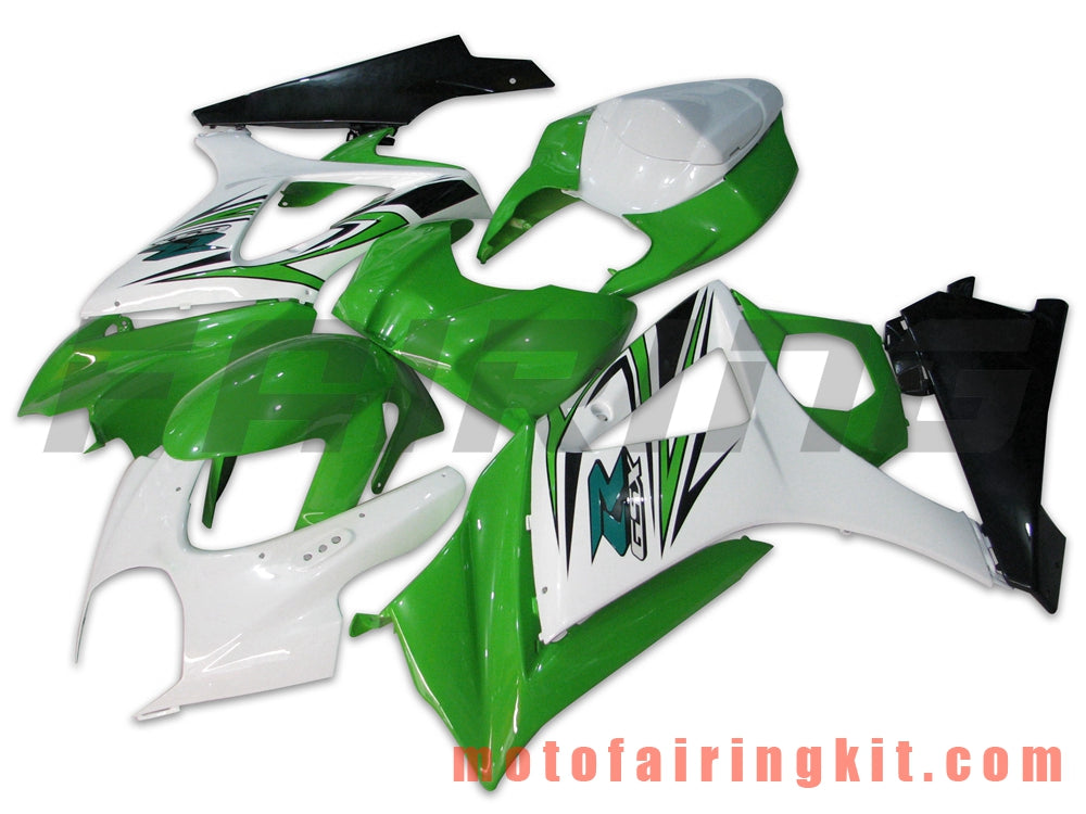 フェアリングキット GSXR1000 K7 2007 2008 GSXR 1000 GSX R1000 K7 07 08 プラスチック ABS 射出成型 完全なオートバイボディ アフターマーケットボディワークフレーム (グリーン &amp; ホワイト) B005