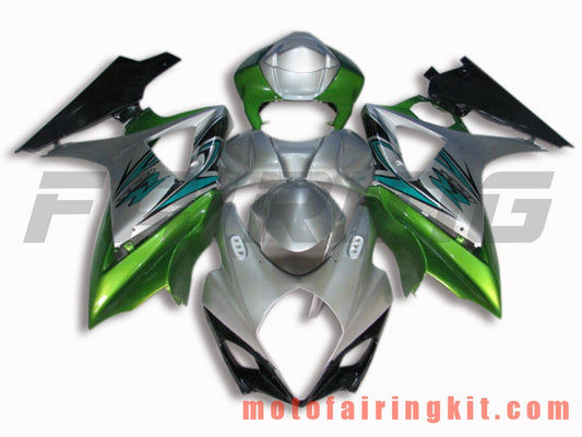 Fairing Kits Fit for GSXR1000 K7 2007 2008 GSXR 1000 GSX R1000 K7 07 08 Plastic ABS Injection Mold Complete Motorcycle Body Aftermarket Bodywork Frame (Silver & Green) B035