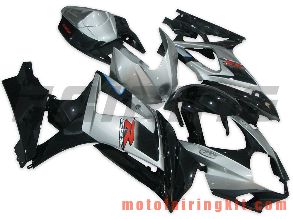 Fairing Kits Fit for GSXR1000 K7 2007 2008 GSXR 1000 GSX R1000 K7 07 08 Plastic ABS Injection Mold Complete Motorcycle Body Aftermarket Bodywork Frame (Silver & Black) B047