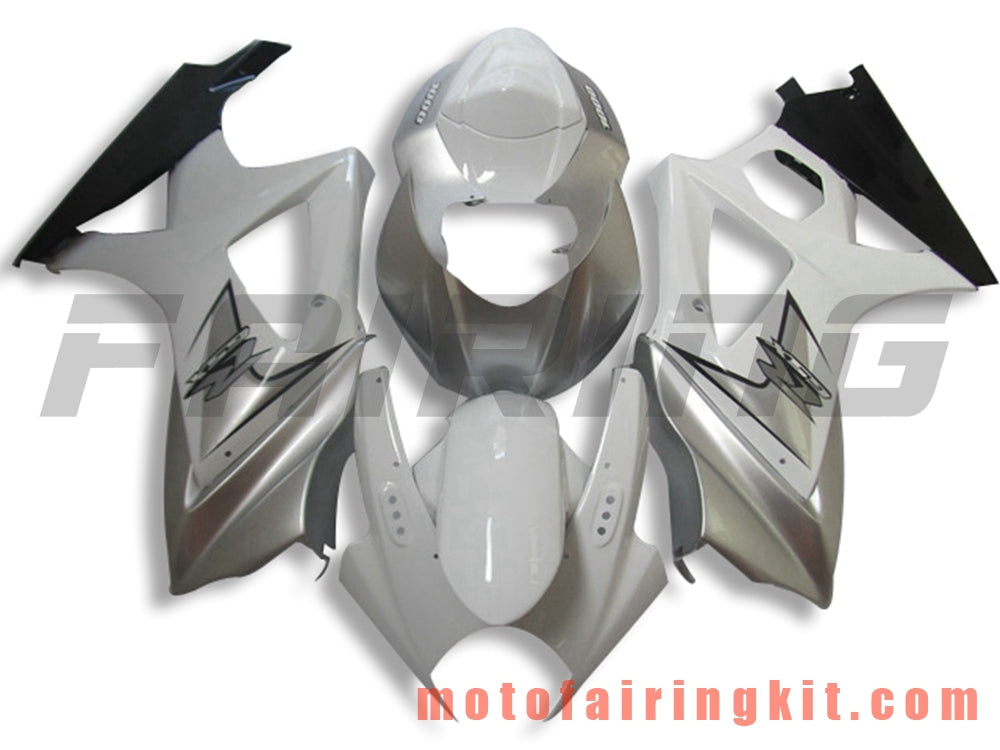 Fairing Kits Fit for GSXR1000 K7 2007 2008 GSXR 1000 GSX R1000 K7 07 08 Plastic ABS Injection Mold Complete Motorcycle Body Aftermarket Bodywork Frame (Silver & White) B076