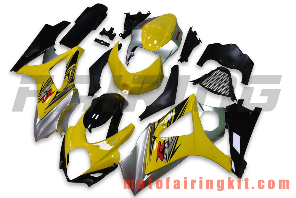 Fairing Kits Fit for GSXR1000 K7 2007 2008 GSXR 1000 GSX R1000 K7 07 08 Plastic ABS Injection Mold Complete Motorcycle Body Aftermarket Bodywork Frame (Yellow & Silver) B091