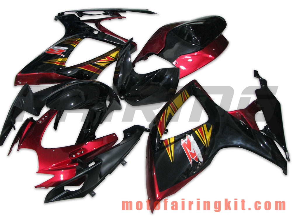 フェアリングキット GSX-R750 GSX-R600 K6 2006 2007 GSXR 600 750 K6 06 07 プラスチック ABS 射出成型 完全なオートバイボディ アフターマーケットボディワークフレーム (ブラック &amp; レッド) B001