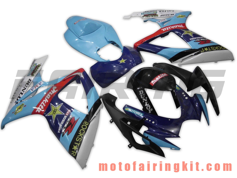 フェアリングキット GSX-R750 GSX-R600 K6 2006 2007 GSXR 600 750 K6 06 07 プラスチック ABS 射出成型 完全なオートバイ車体 アフターマーケット車体フレーム (ブルー &amp; ブラック) B043