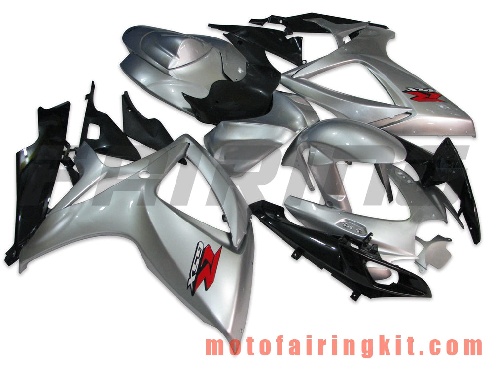 Fairing Kits Fit for GSX-R750 GSX-R600 K6 2006 2007 GSXR 600 750 K6 06 07 Plastic ABS Injection Mold Complete Motorcycle Body Aftermarket Bodywork Frame (Silver & Black) B069