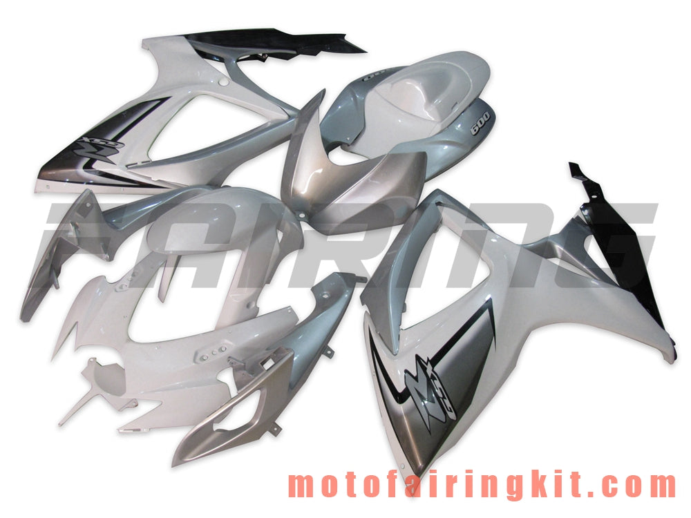 Fairing Kits Fit for GSX-R750 GSX-R600 K6 2006 2007 GSXR 600 750 K6 06 07 Plastic ABS Injection Mold Complete Motorcycle Body Aftermarket Bodywork Frame (White & Silver) B079