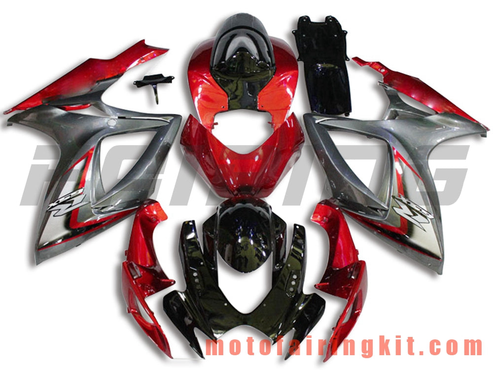 フェアリングキット GSX-R750 GSX-R600 K6 2006 2007 GSXR 600 750 K6 06 07 プラスチック ABS 射出成型 完全なオートバイ車体 アフターマーケット車体フレーム (レッド &amp; シルバー) B098