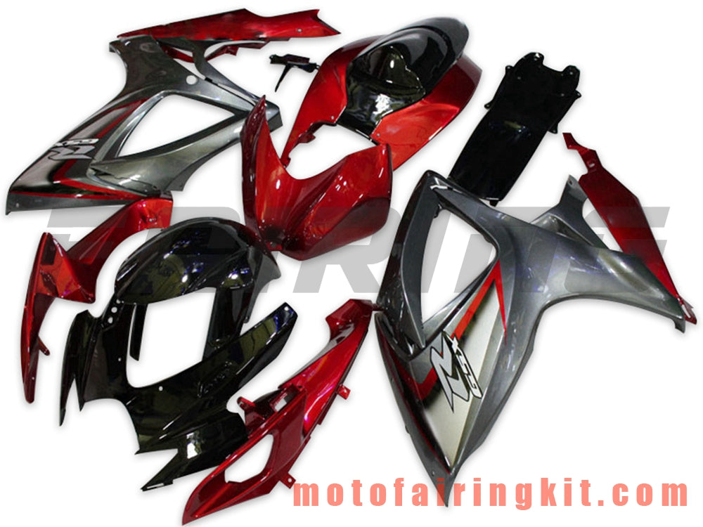 フェアリングキット GSX-R750 GSX-R600 K6 2006 2007 GSXR 600 750 K6 06 07 プラスチック ABS 射出成型 完全なオートバイ車体 アフターマーケット車体フレーム (レッド &amp; シルバー) B098