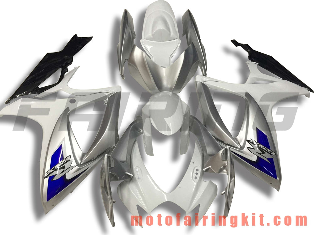 フェアリングキット GSX-R750 GSX-R600 K6 2006 2007 GSXR 600 750 K6 06 07 プラスチック ABS 射出成型 完全なオートバイ車体 アフターマーケット車体フレーム (ホワイト &amp; シルバー) B108