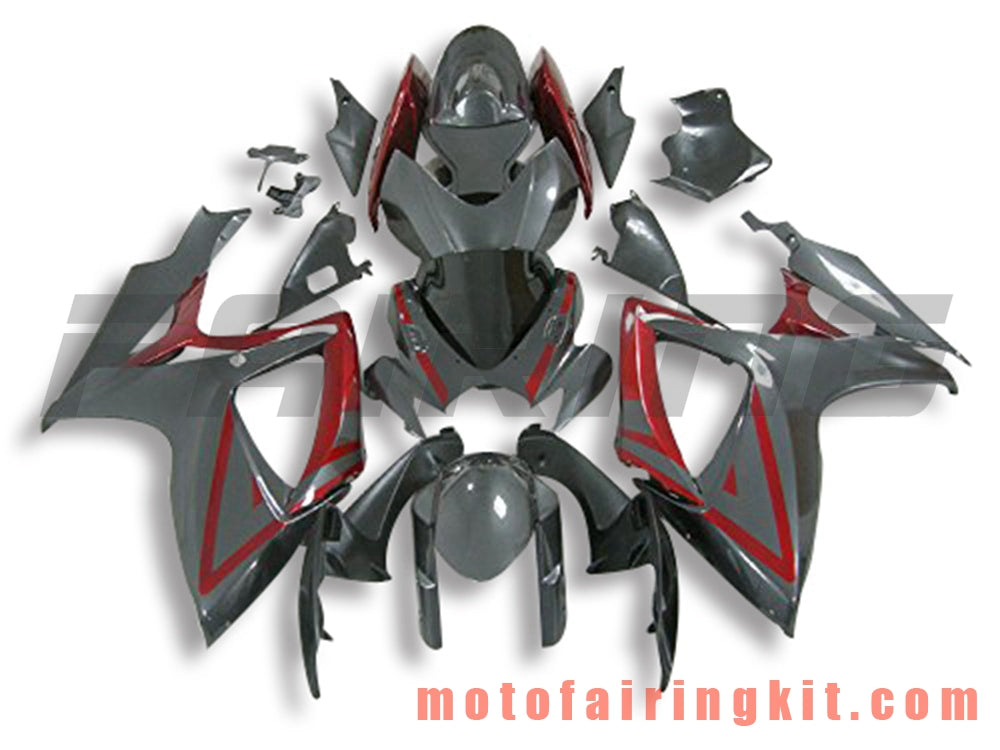 Fairing Kits Fit for GSX-R750 GSX-R600 K6 2006 2007 GSXR 600 750 K6 06 07 Plastic ABS Injection Mold Complete Motorcycle Body Aftermarket Bodywork Frame (Gray & Red) B147