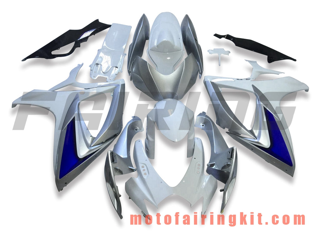 Fairing Kits Fit for GSX-R750 GSX-R600 K6 2006 2007 GSXR 600 750 K6 06 07 Plastic ABS Injection Mold Complete Motorcycle Body Aftermarket Bodywork Frame (Silver & White) B156