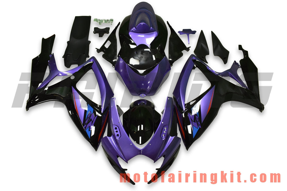 Kits de carenado aptos para GSX-R750 GSX-R600 K6 2006 2007 GSXR 600 750 K6 06 07 Molde de inyección de plástico ABS Carrocería completa para motocicleta Carrocería del mercado de accesorios Marco (púrpura y negro) B179