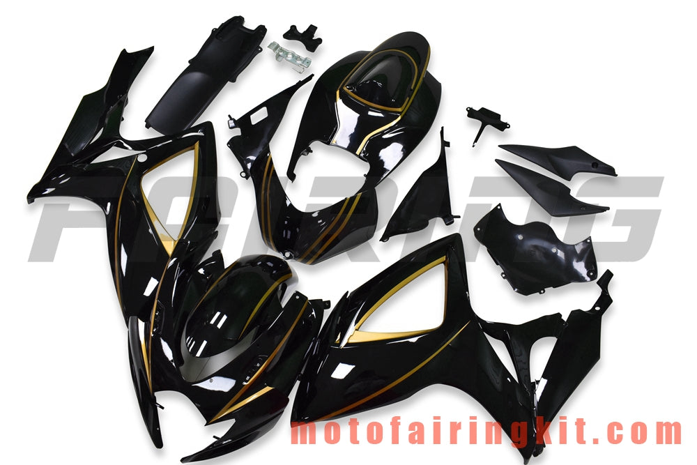 フェアリングキット GSX-R750 GSX-R600 K6 2006 2007 GSXR 600 750 K6 06 07 プラスチック ABS 射出成型 完全なオートバイ車体 アフターマーケット車体フレーム (ブラック &amp; ゴールド) B180